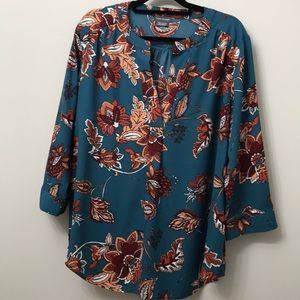 Van Heusen Teal Floral Blouse - Womens XXL
